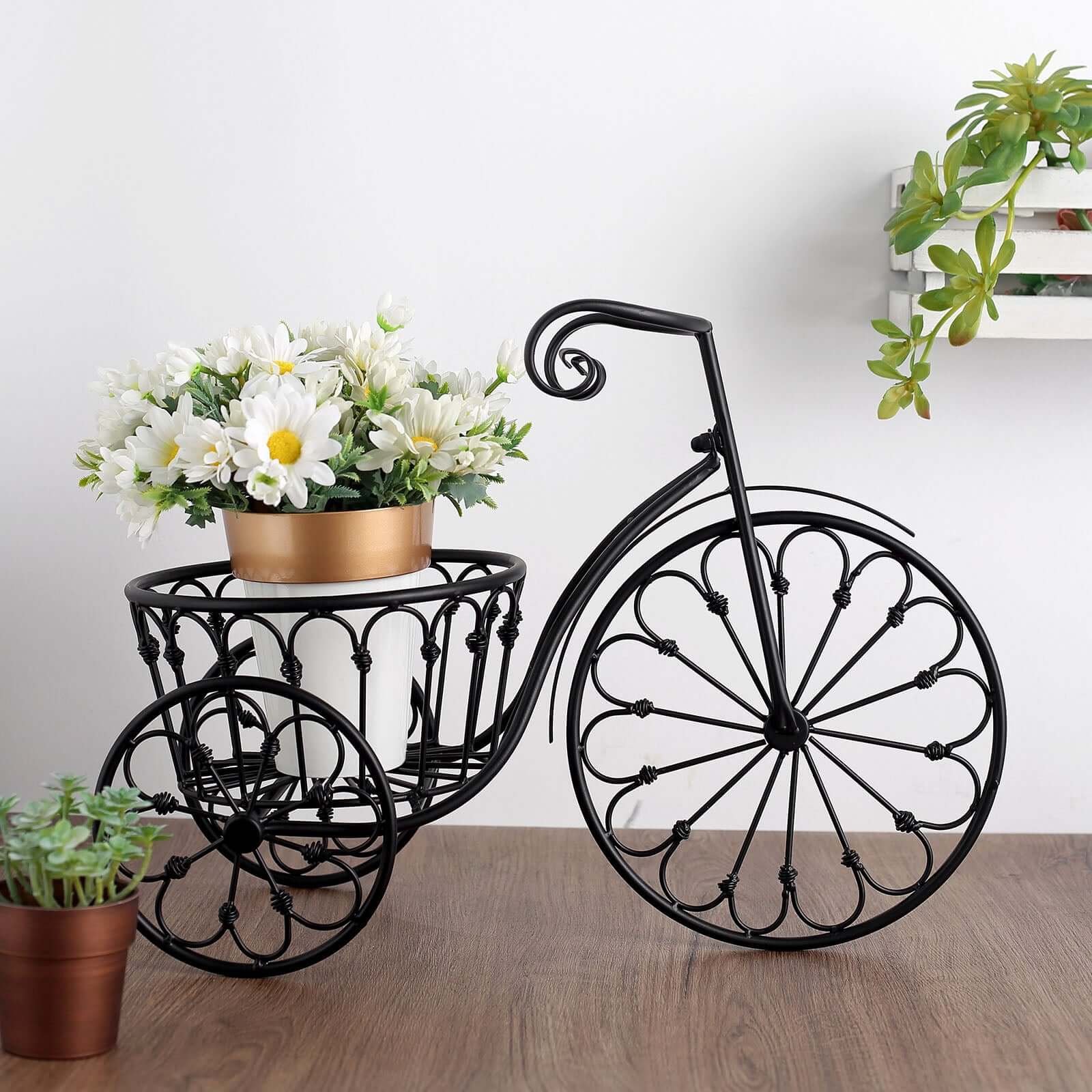 Tricycle Planter Basket Black Decorative Design - Metal Indoor/Outdoor Plant Stand 22"