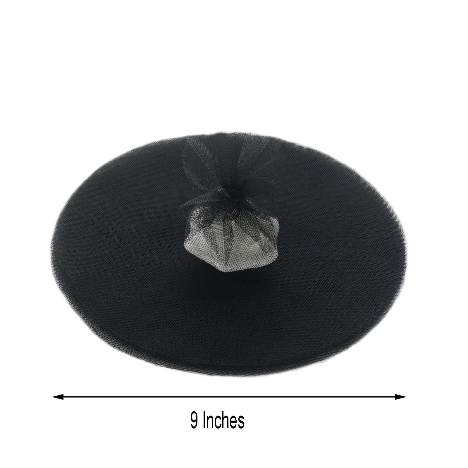 25 Pack 9" Black Sheer Nylon Tulle Circles Favor Wrap, DIY Craft Fabric