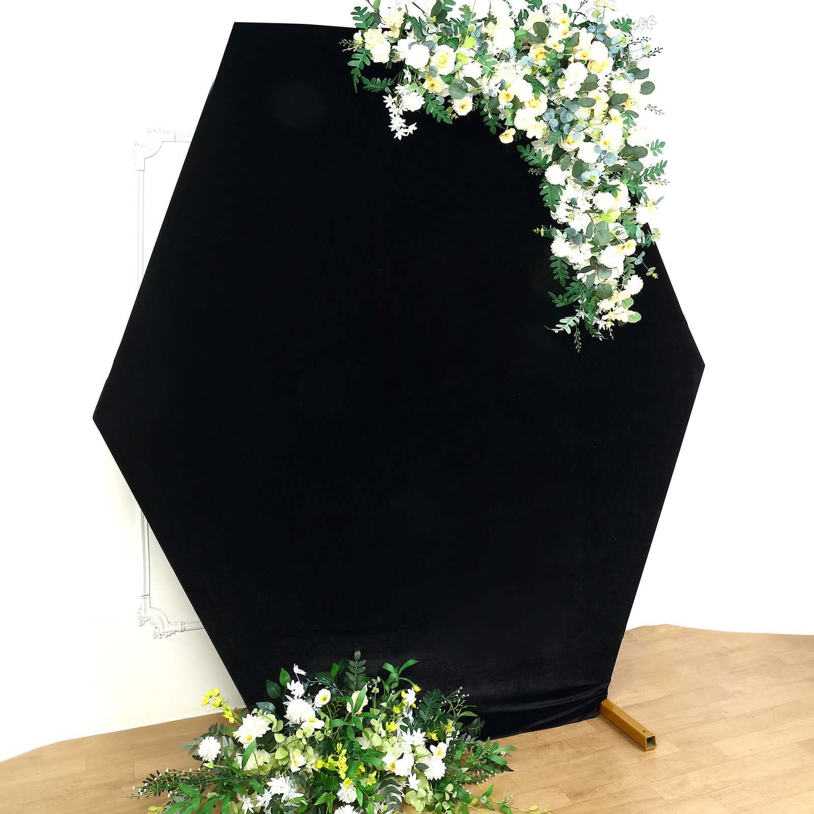 8ftx7ft Black Soft Velvet Fitted Hexagon Wedding Arbor Cover