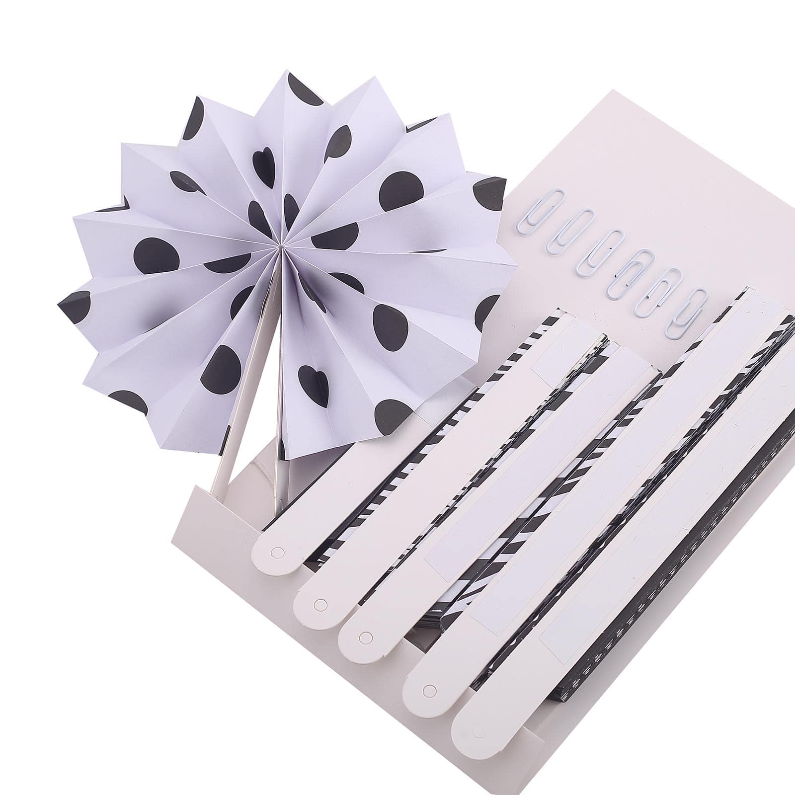 Set of 6 Black White Hanging Paper Fan Decorations, Pinwheel Wall Backdrop Party Kit - 8", 12", 16"
