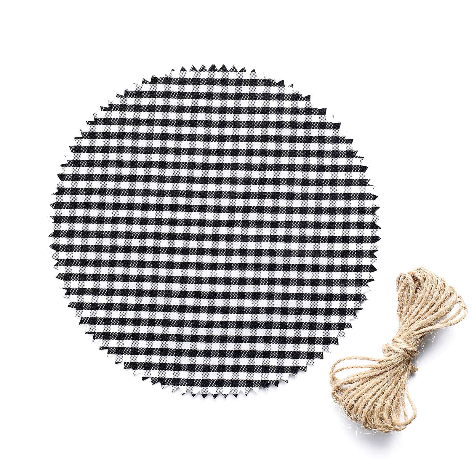 6 Pack 6" Black White Gingham Mason Jar Cloth Lid Covers, Checkered Jam Jar Covers with Jute String