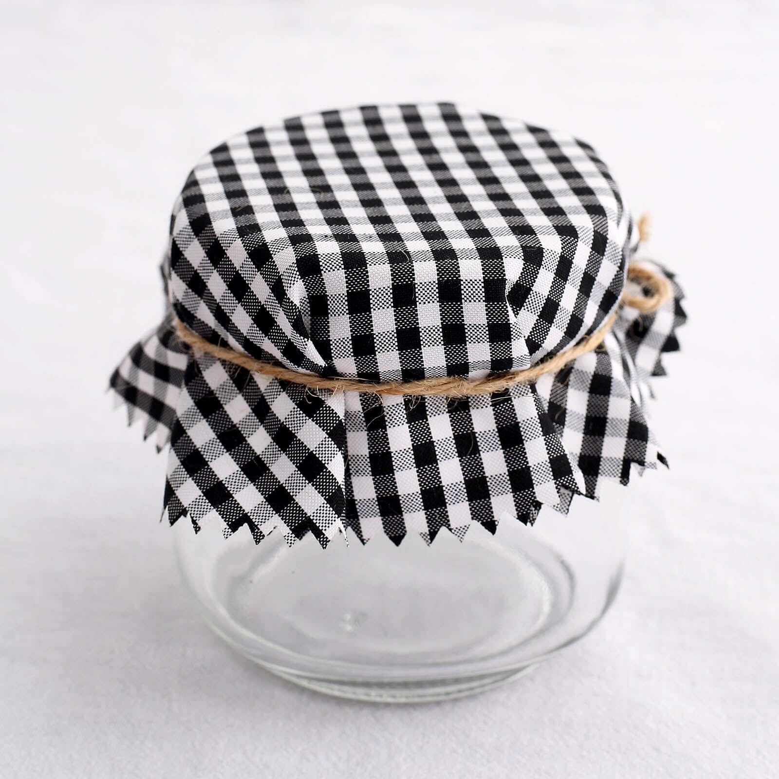 6 Pack 6" Black White Gingham Mason Jar Cloth Lid Covers, Checkered Jam Jar Covers with Jute String