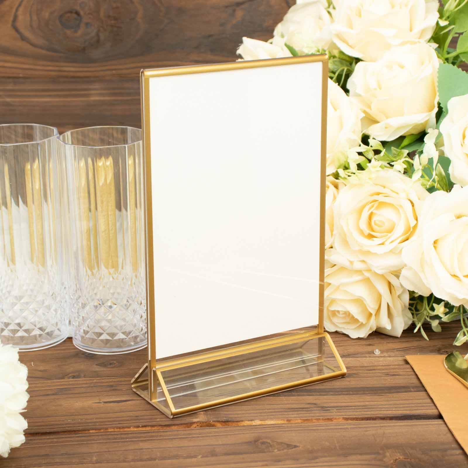 6-Pack Gold Frame Acrylic Table Sign Holders Double-Sided Display for Numbers and Menus - Perfect for Weddings 5"x9"