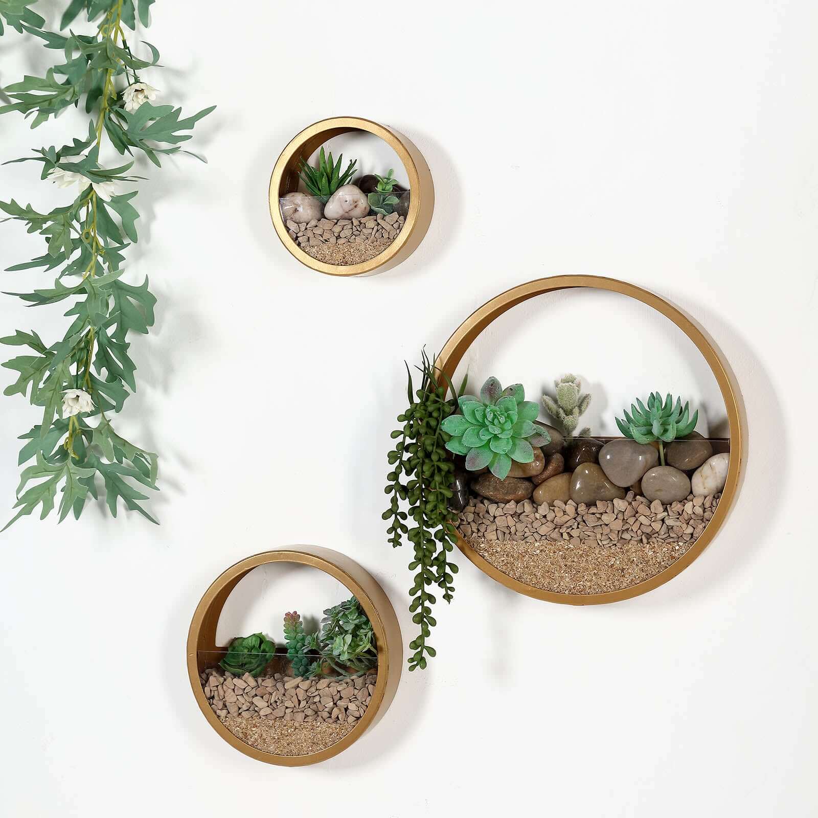 Set of 3 Gold Half Moon Wall Planters, Round Metal Wall Hanging Planter, Modern Indoor Outdoor Terrarium - 6",8",12"