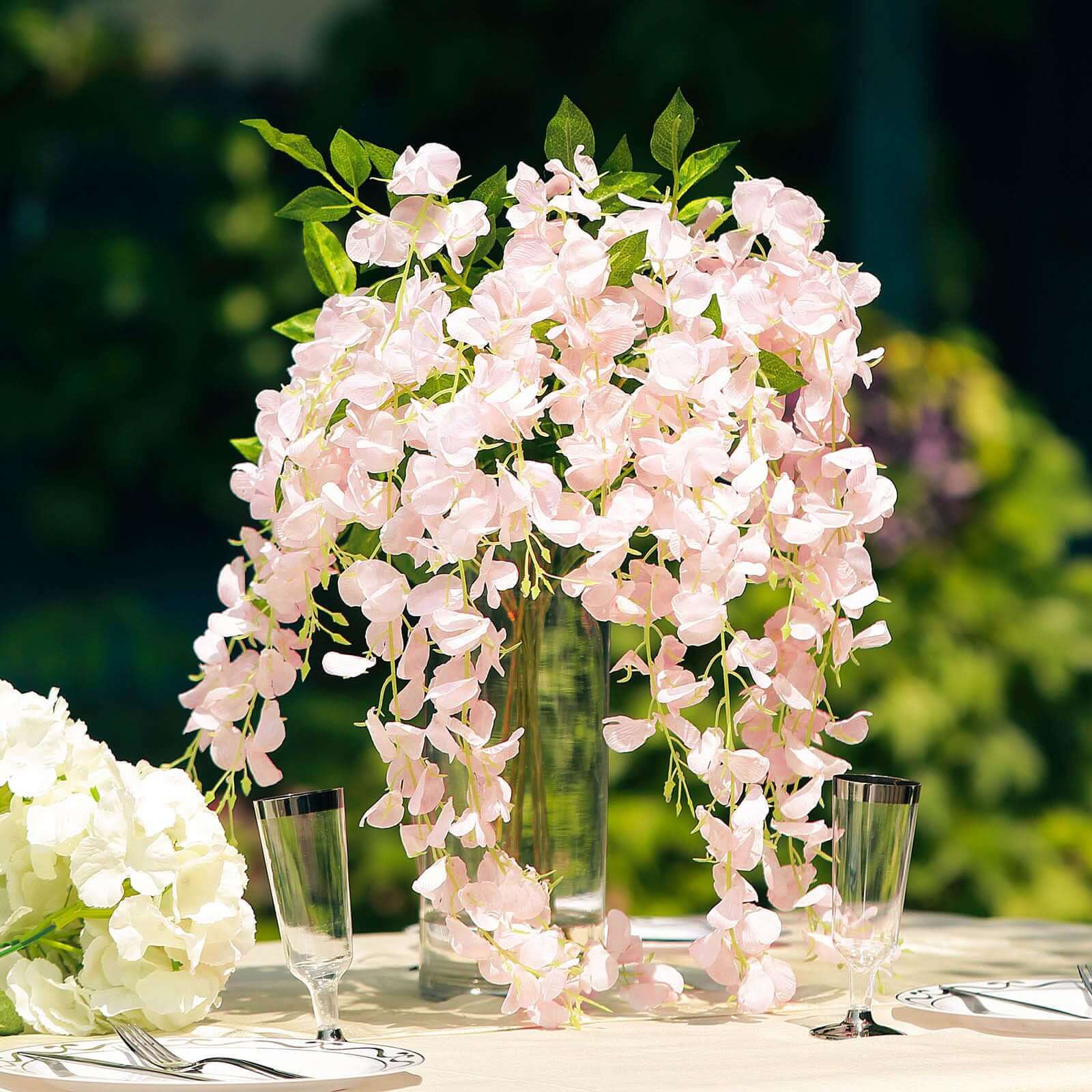 5 Pack 44" Silk Hanging Wisteria Flower Garland Vines in Blush, 3 Strands in 1 Bush