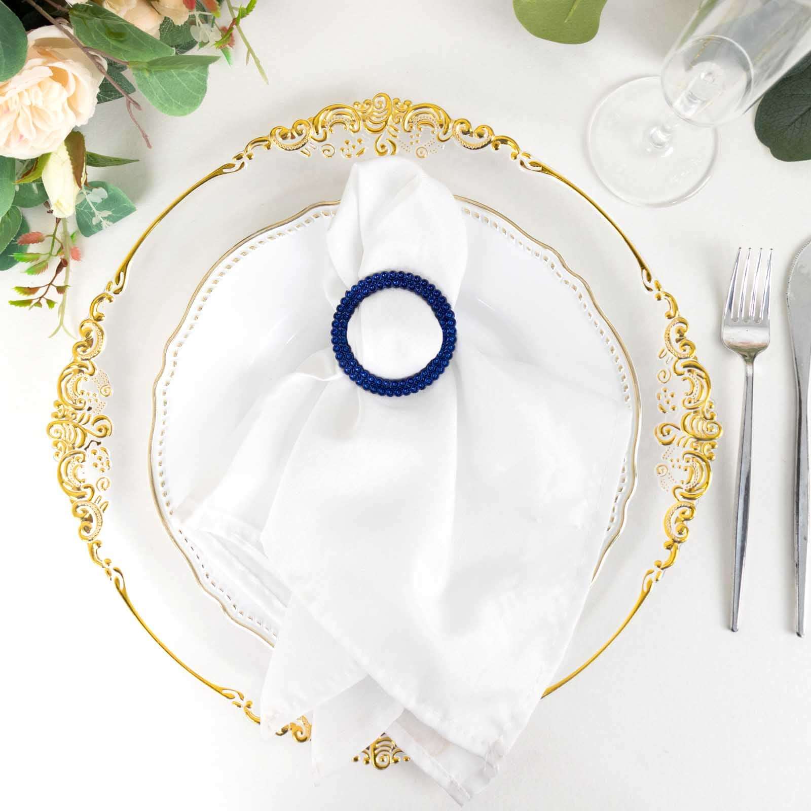 20 Pack Diamond Round Chair Sash Band Buckle Pins Royal Blue - Timeless Rhinestone Napkin Rings 2.5"
