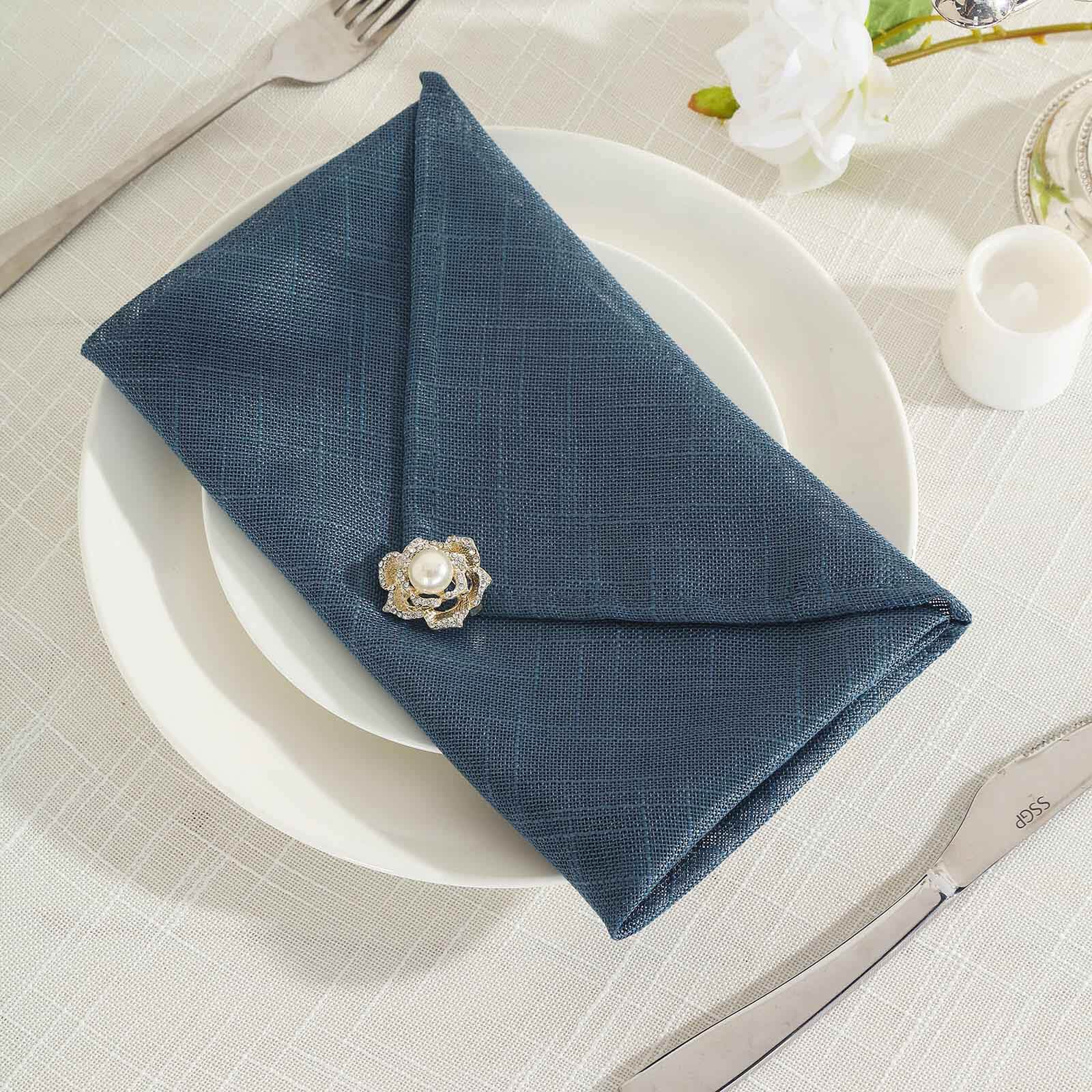 5 Pack Faux Linen 20"x20" Napkins Blue - Slubby Textured & Wrinkle Resistant Cloth Napkins