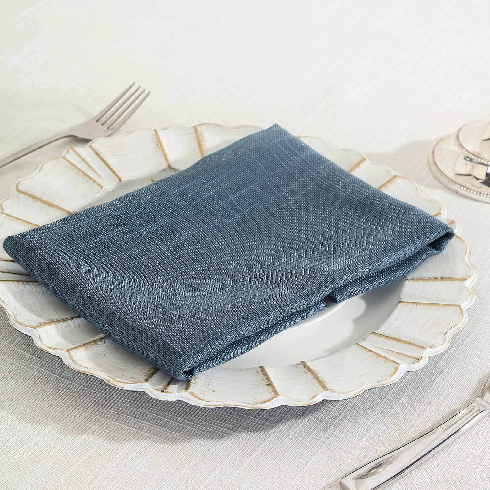 5 Pack Faux Linen 20"x20" Napkins Blue - Slubby Textured & Wrinkle Resistant Cloth Napkins