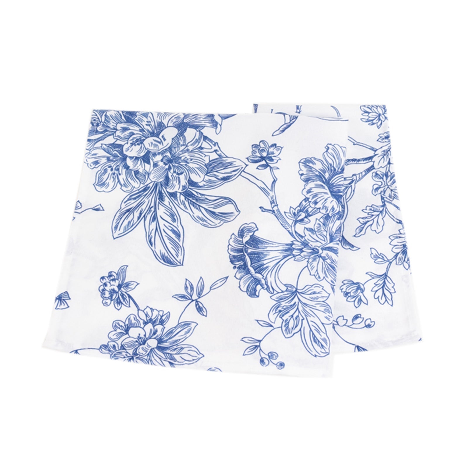 5 Pack Polyester 20"x20" Dinner Napkins White with Blue French Toile Pattern - Reusable Floral Cloth Napkins