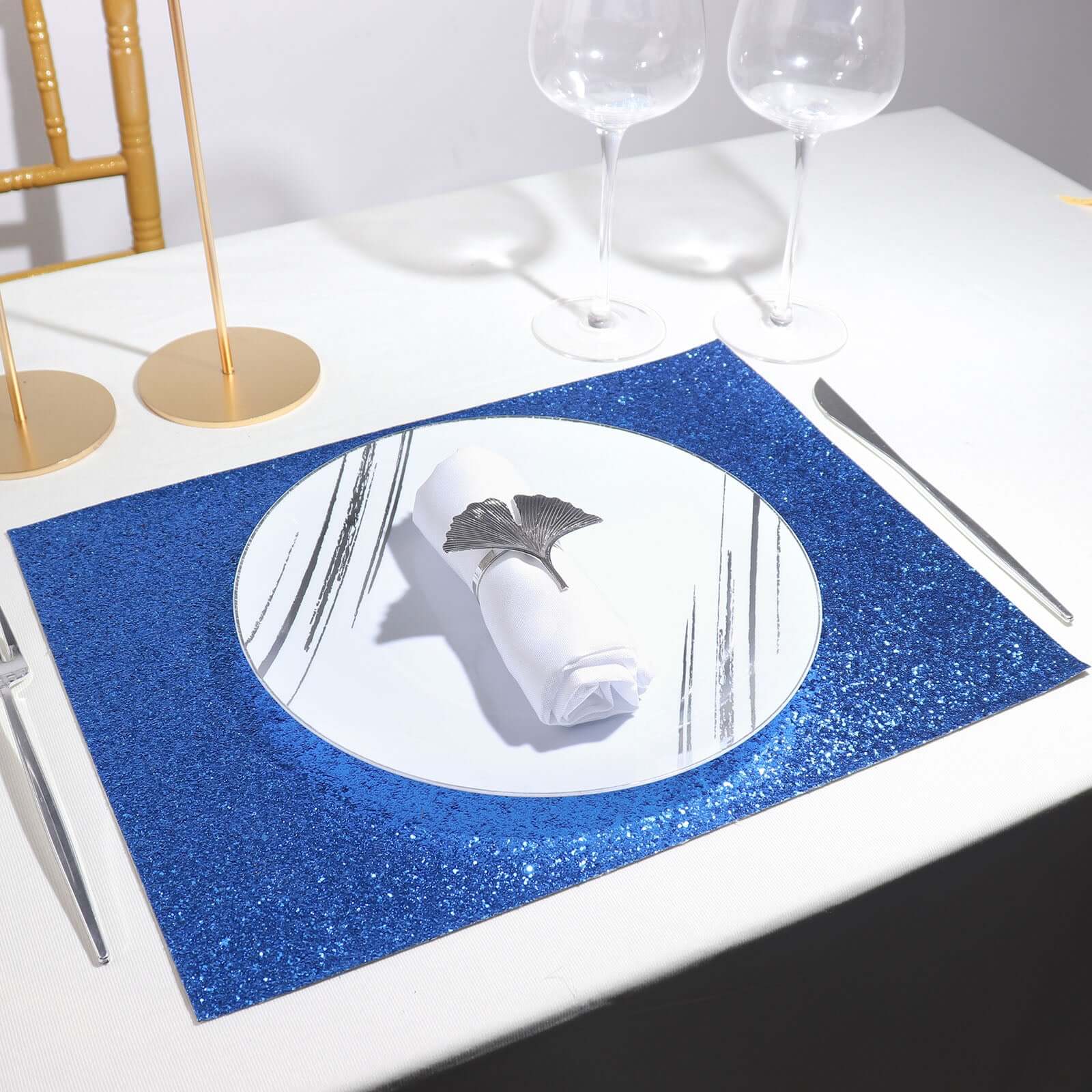 6-Pack Placemats Glitter Design Royal Blue Sparkle Rectangle - Non-Slip Decorative Dining Table Mats 12"x18"