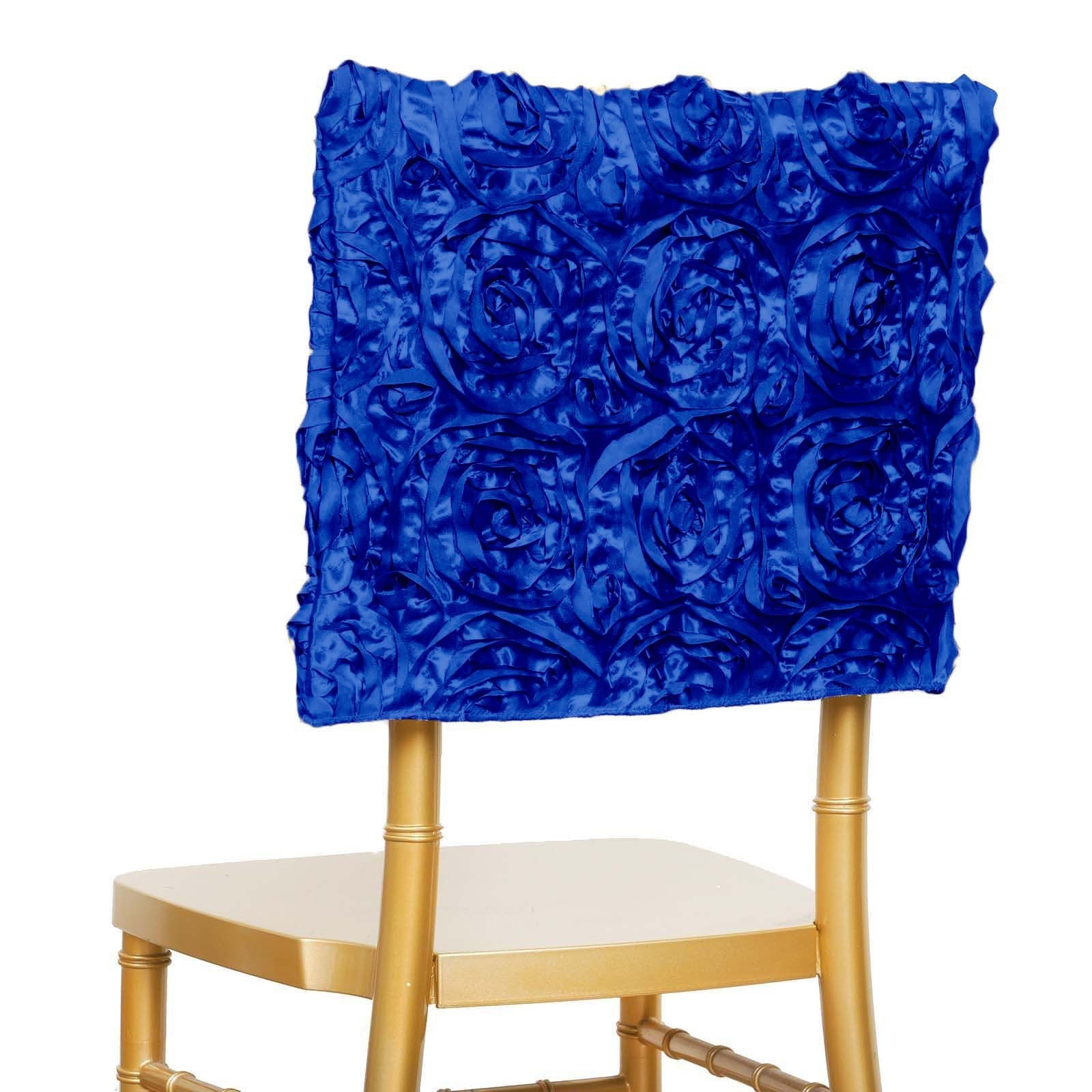 Satin 16" Chair Caps with Rosette Design for Chiavari Chairs Royal Blue - Exquisite Chair Back Cover for Weddings & Parties