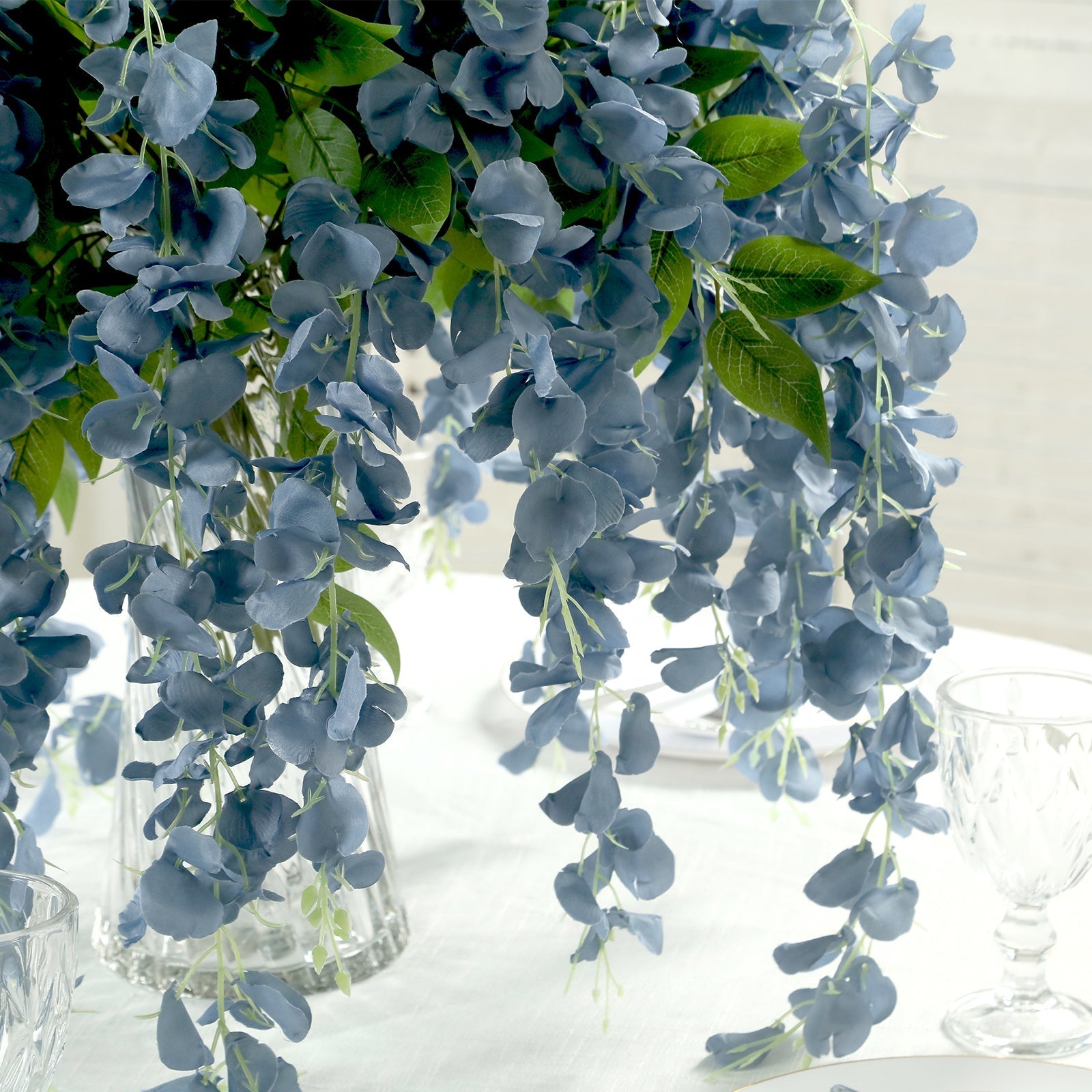 5 Pack 44" Silk Hanging Wisteria Flower Garland Vines in Dusty Blue, Elaborated 3 Full Strands in 1 Bush