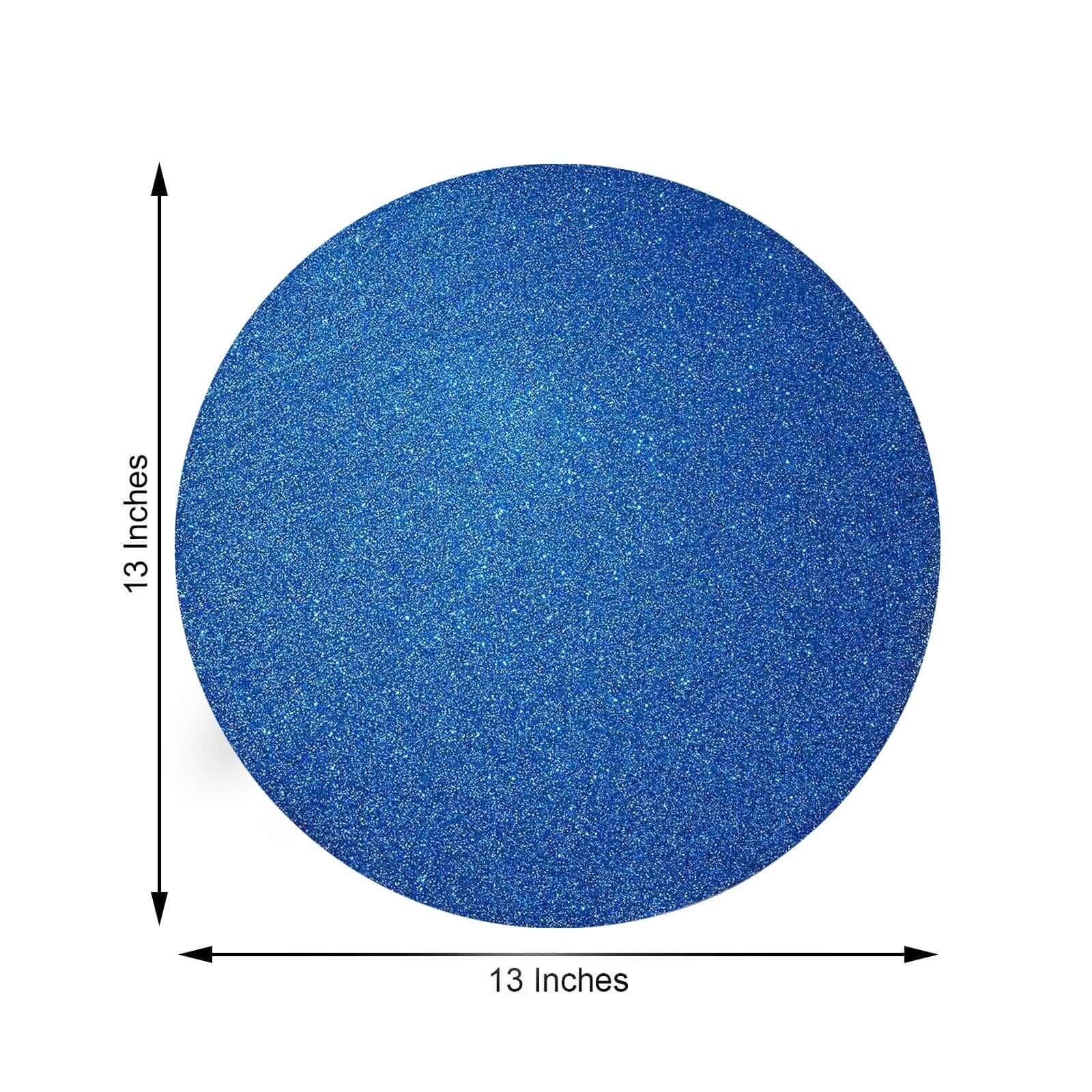 6-Pack Placemats Glitter Design Royal Blue Sparkle Round - Non-Slip Decorative Dining Table Mats 13"