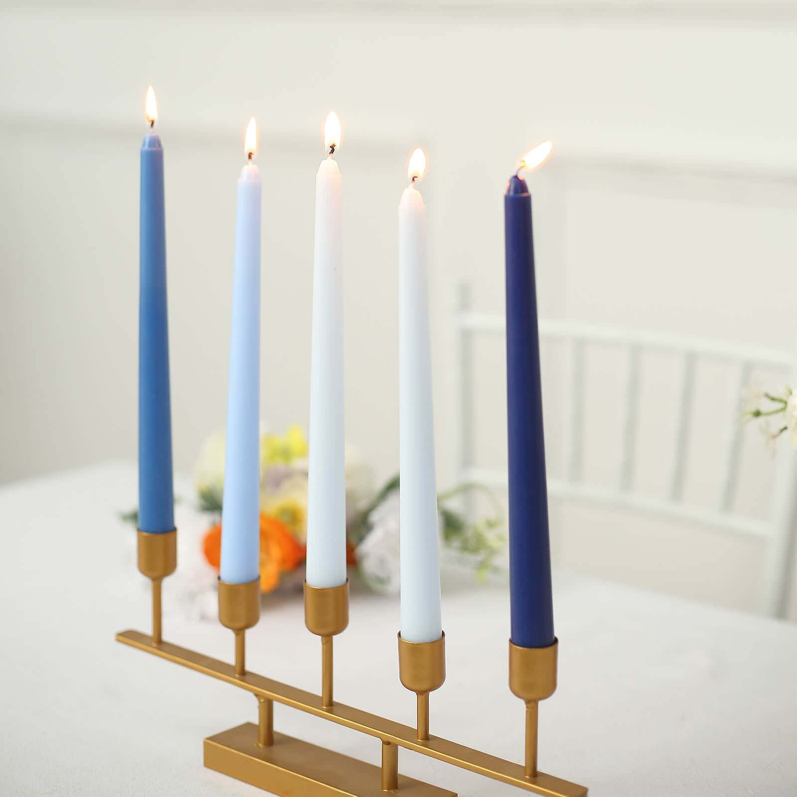 12-Pack Taper Candles Premium Wax Design Mixed Blue - Unscented Candles for Sophisticated Decor 10"