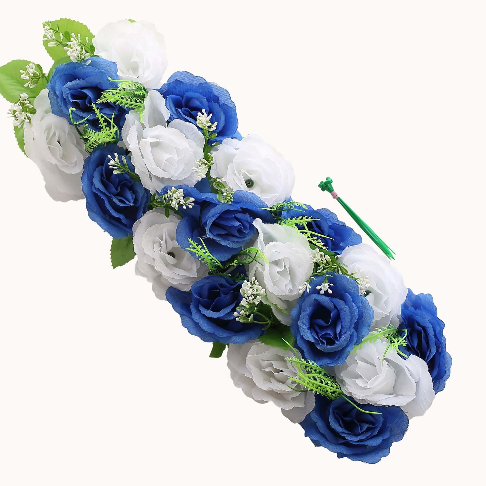 6 Pack White Royal Blue Silk Rose Flower Panel Table Runner, Artificial Floral Arrangements Wedding Table Centerpiece - 20"x8"