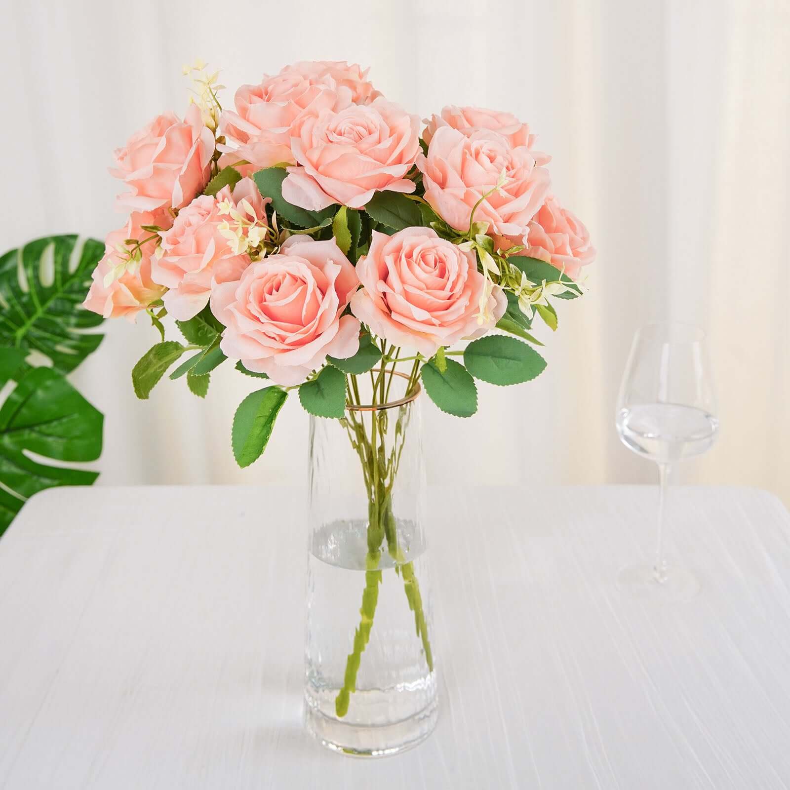 2 Bushes 18" Real Touch Blush Artificial Rose Flower Bouquet, Silk Long Stem Flower Arrangements