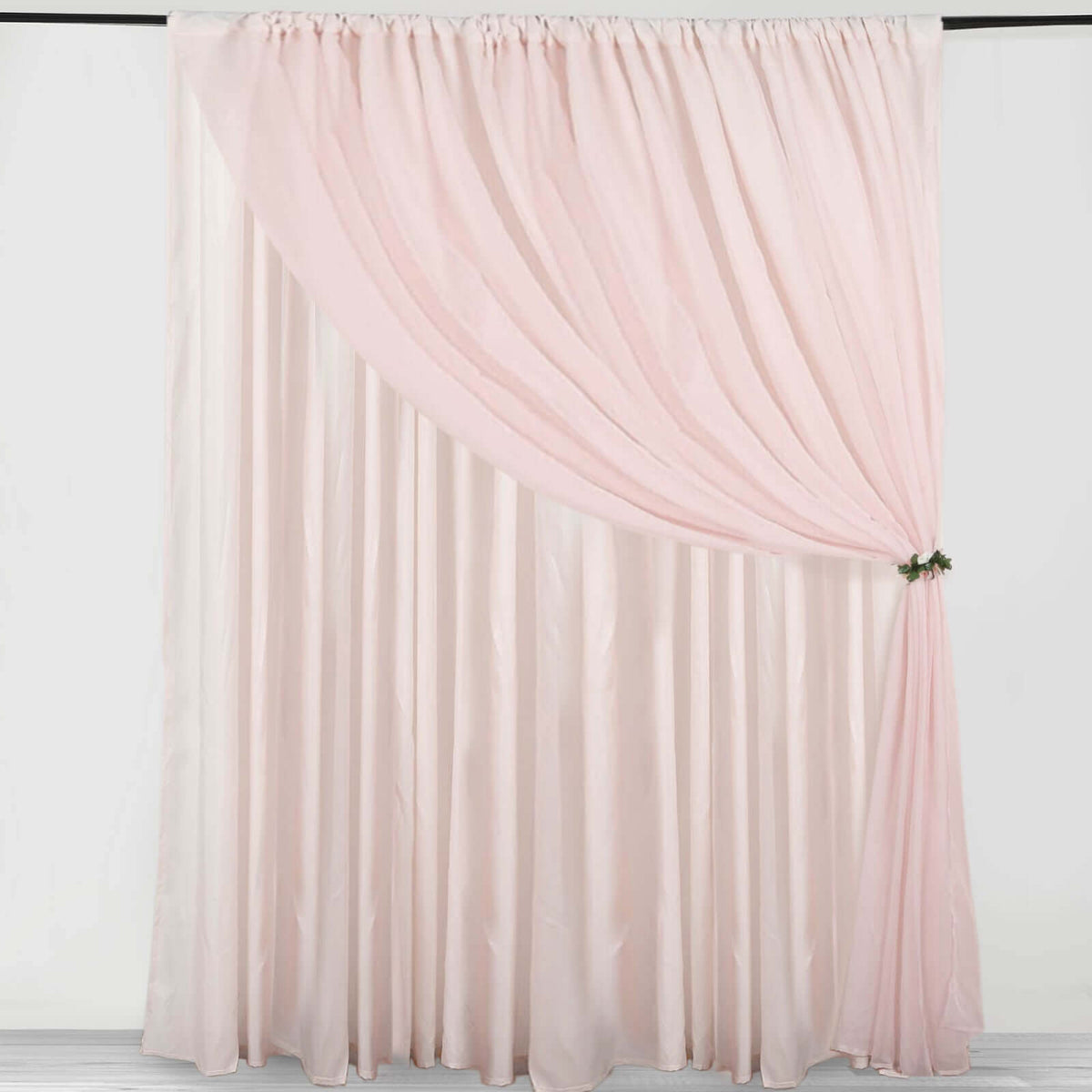 Blush Chiffon Polyester Event Curtain Drapes, Dual Layer Divider Backdrop Curtain Panels with Rod Pockets - 10ftx10ft