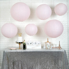Set of 6 Blush Hanging Paper Lanterns, Chinese Sky Lanterns, Assorted Sizes - 16", 20", 24"