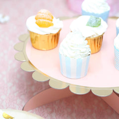 1-Tier Cardboard Cake Stand Blush - Stylish Reusable Cupcake Dessert Holder with Gold Scalloped Rim for Baby Showers Birthdays & Events 13"