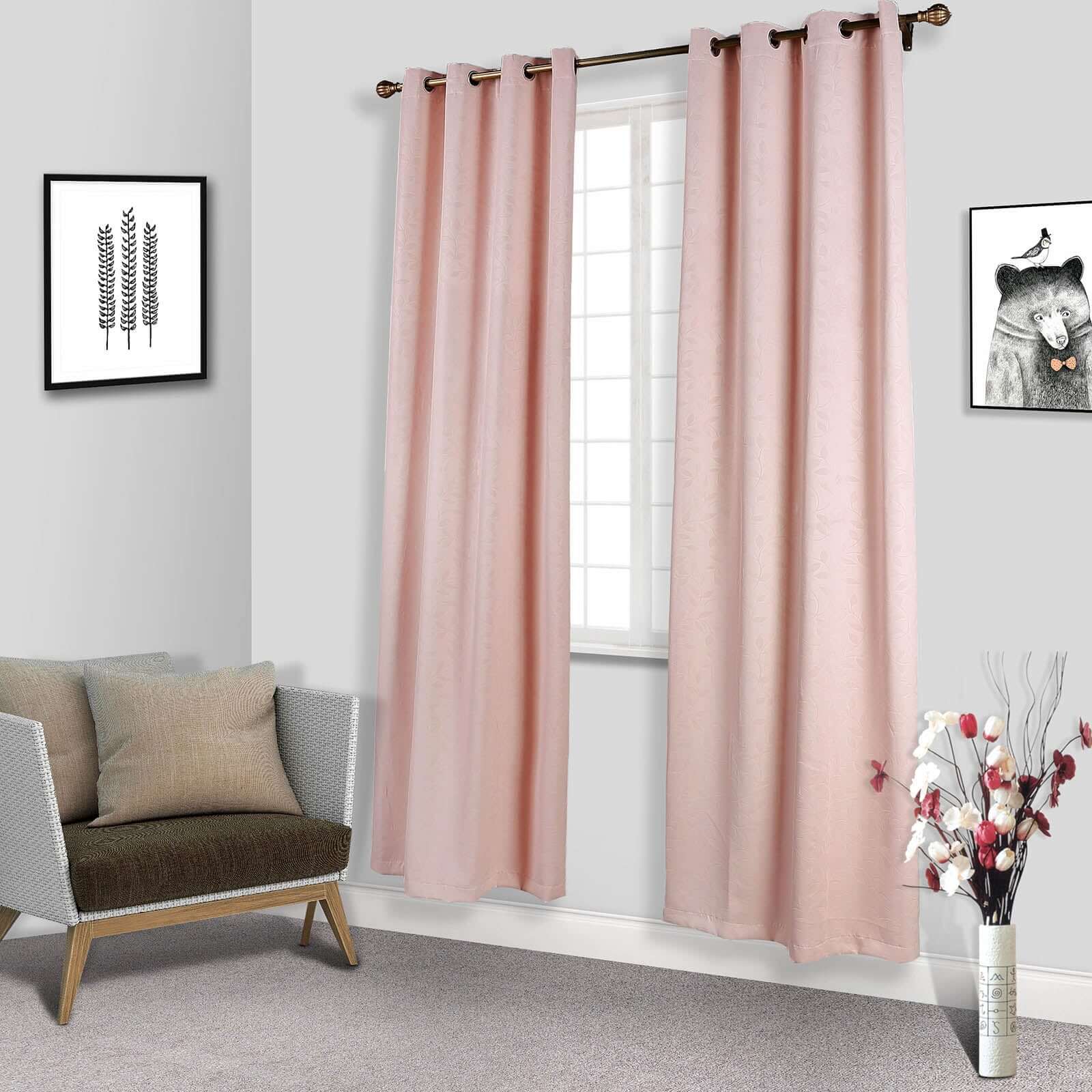 2 Pack Blush Embossed Thermal Blackout Soundproof Curtain Panels, 52"x108" With Chrome Grommet Window Treatment