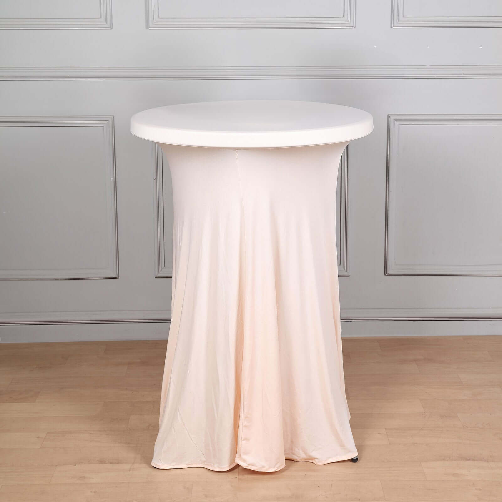 Spandex 32" Round Cocktail Table Cover Skirt Blush With Natural Wavy Drapes