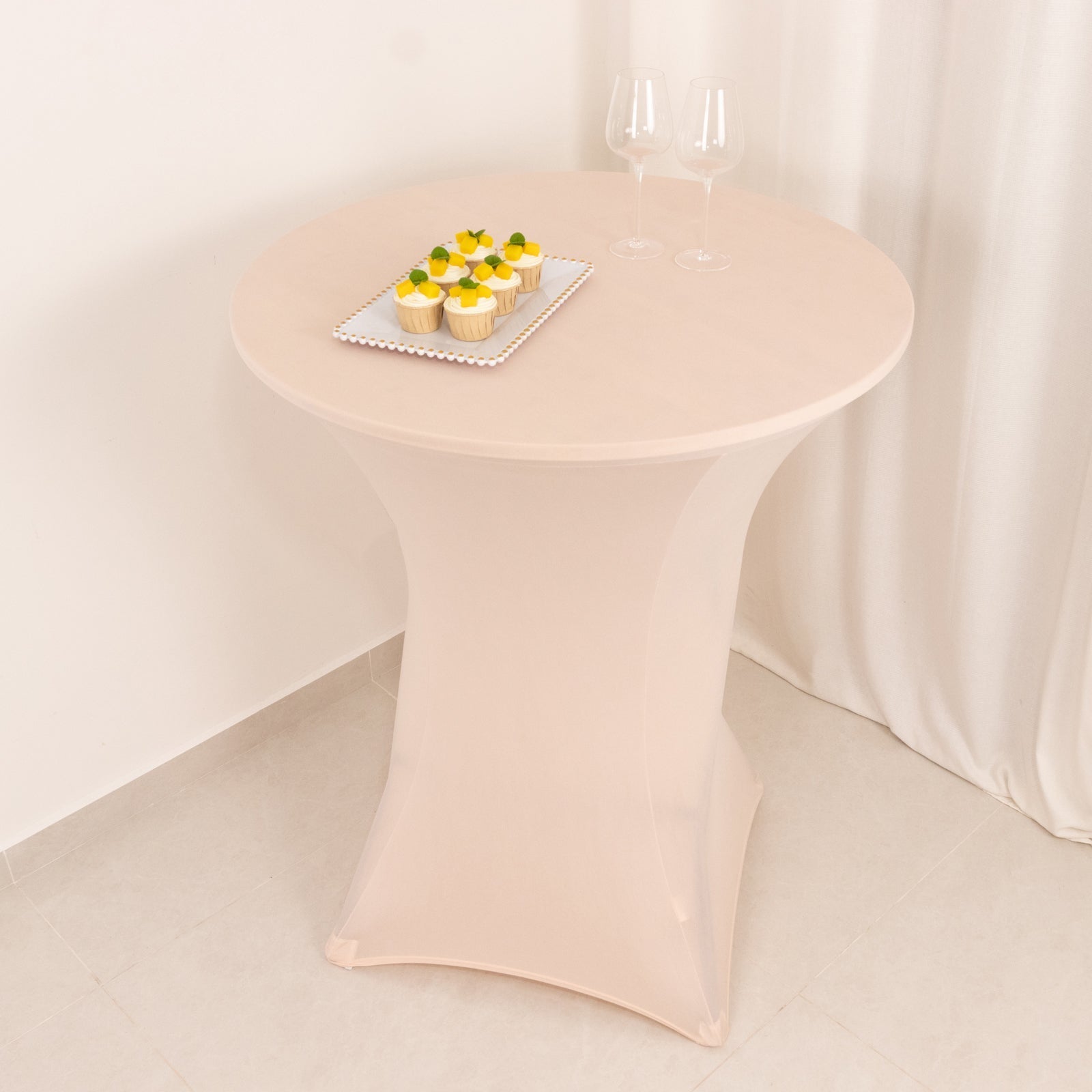 Spandex 33"-36" Round Cocktail Table Cover Blush - Easy to Maintain Stretch Fitted Highboy Tablecloth