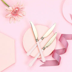 24 Pack Gold 7.5" Heavy Duty Plastic Knives with Blush Handle, Disposable Silverware