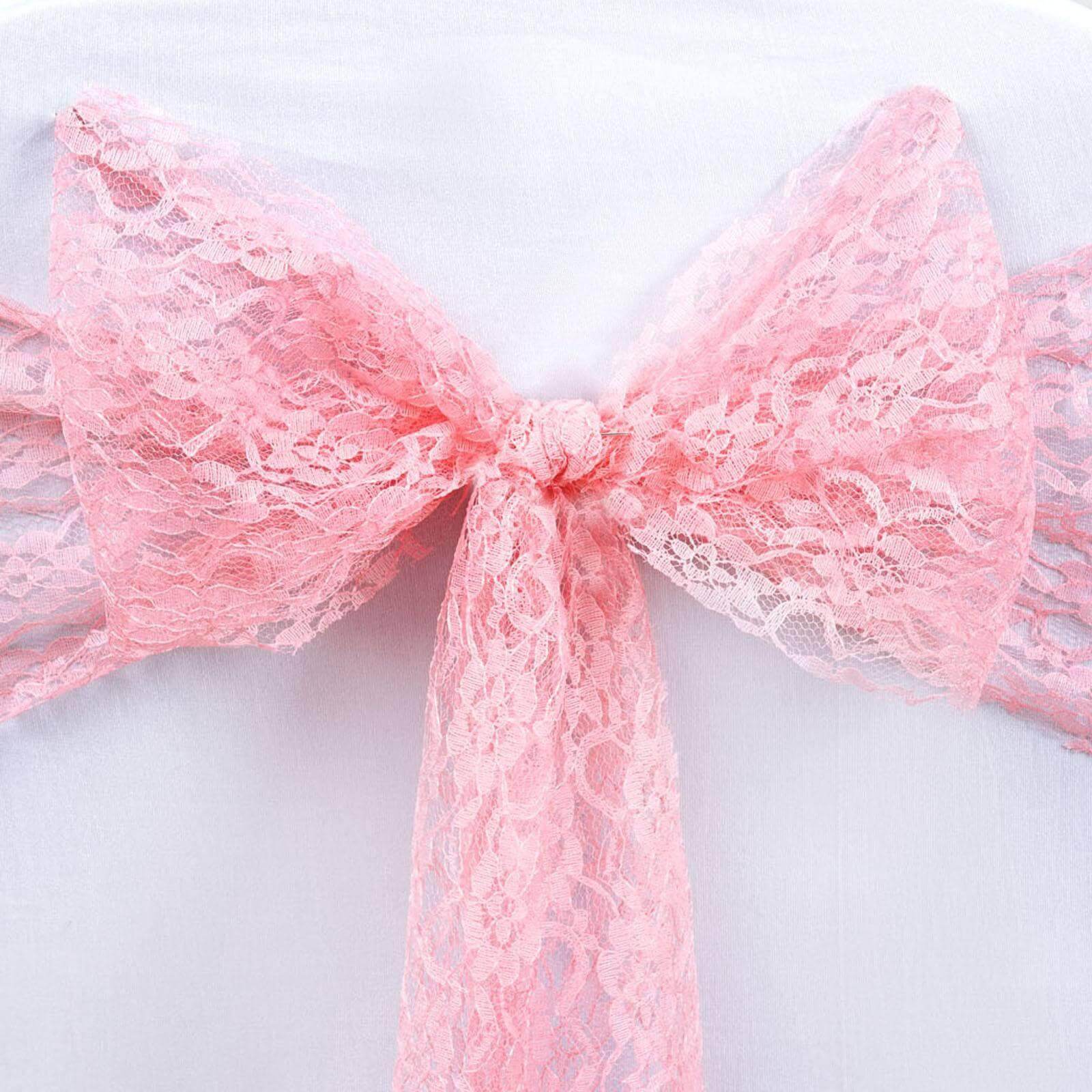 5 Pack Lace Chair Sashes Rose Quartz with Whimsical Vintage Floral Motif for Stylish Occasions 6"x108"