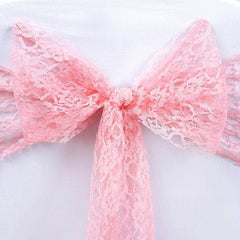 5 Pack Lace Chair Sashes Rose Quartz with Whimsical Vintage Floral Motif for Stylish Occasions 6"x108"