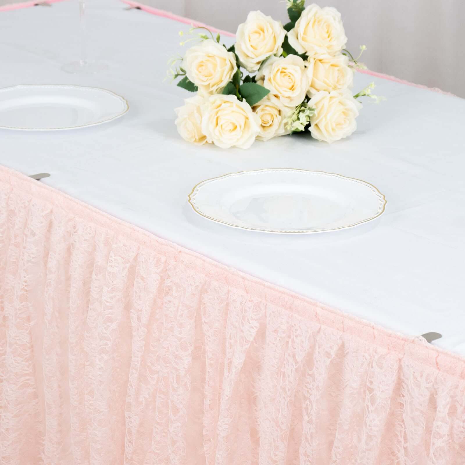 Lace 14ft Table Skirt Blush - Premium Pleated Table Cover