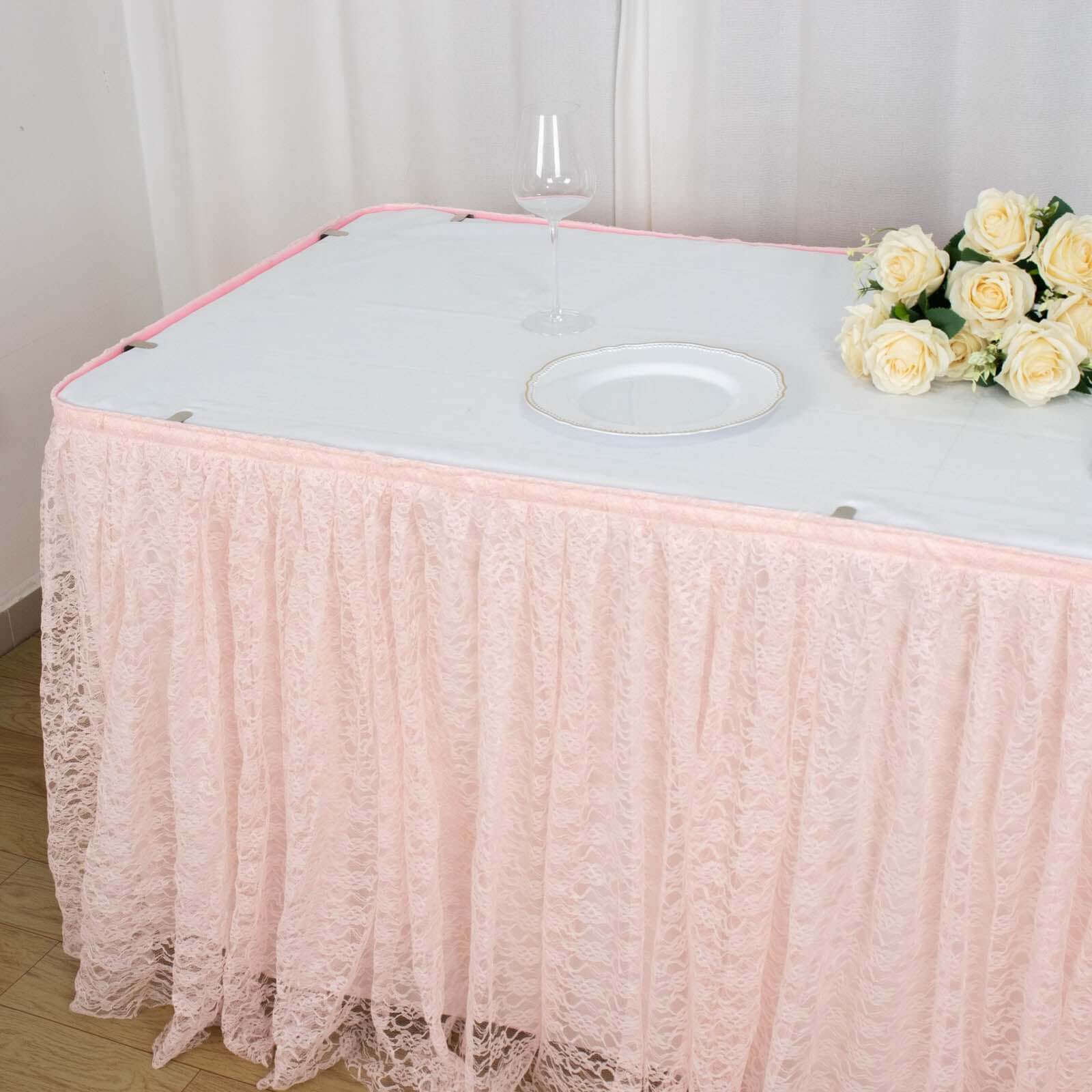 Lace 17ft Table Skirt Blush Premium Pleated - Vintage Style for Parties