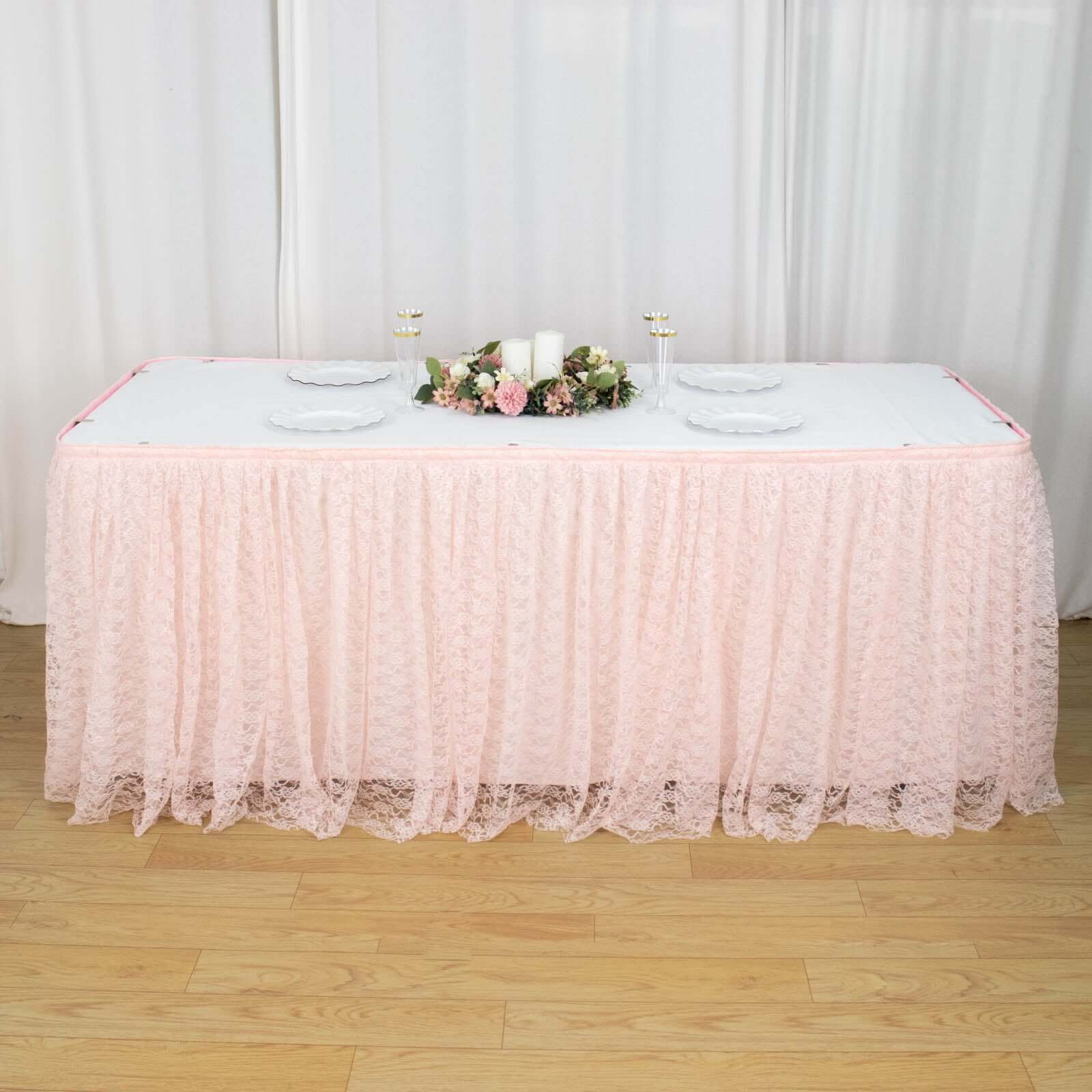 Lace 17ft Table Skirt Blush Premium Pleated - Vintage Style for Parties