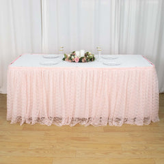 Lace 17ft Table Skirt Blush Premium Pleated - Vintage Style for Parties