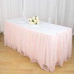 Lace 14ft Table Skirt Blush - Premium Pleated Table Cover