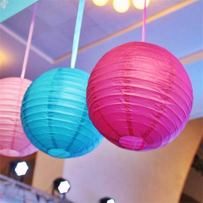 Set of 6 Blush Hanging Paper Lanterns, Chinese Sky Lanterns, Assorted Sizes - 16", 20", 24"