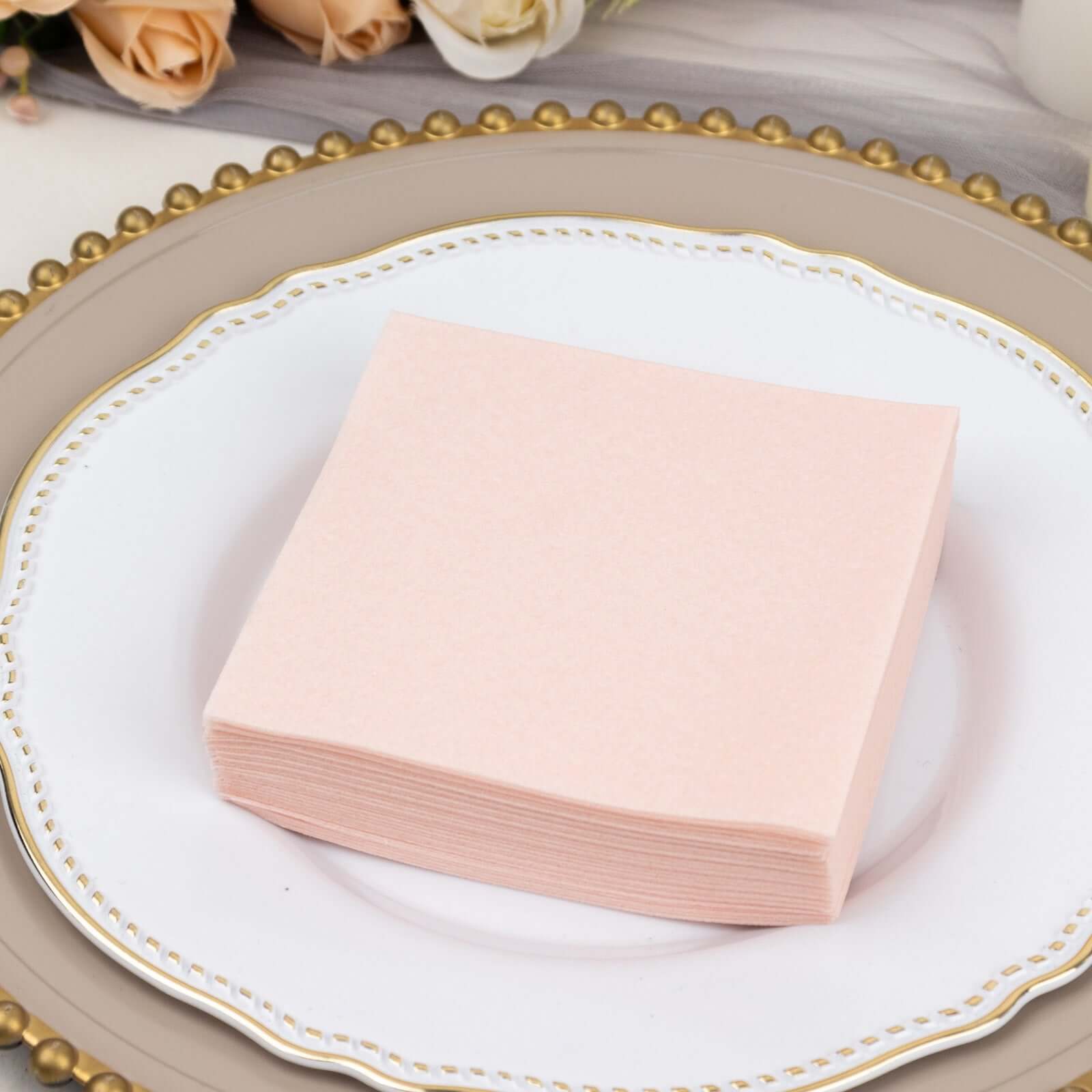 20-Pack Paper Linen-Like Cocktail Napkins Blush - Disposable 5"x5" Airlaid Soft Napkins