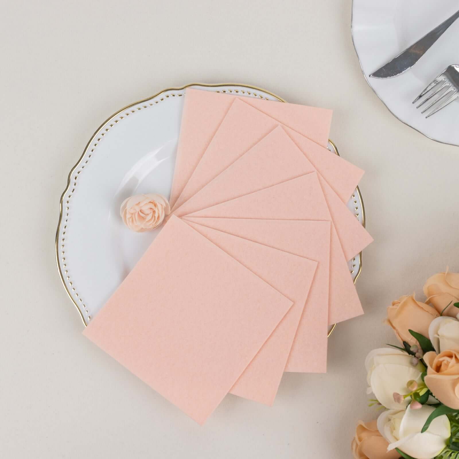 20-Pack Paper Linen-Like Cocktail Napkins Blush - Disposable 5"x5" Airlaid Soft Napkins
