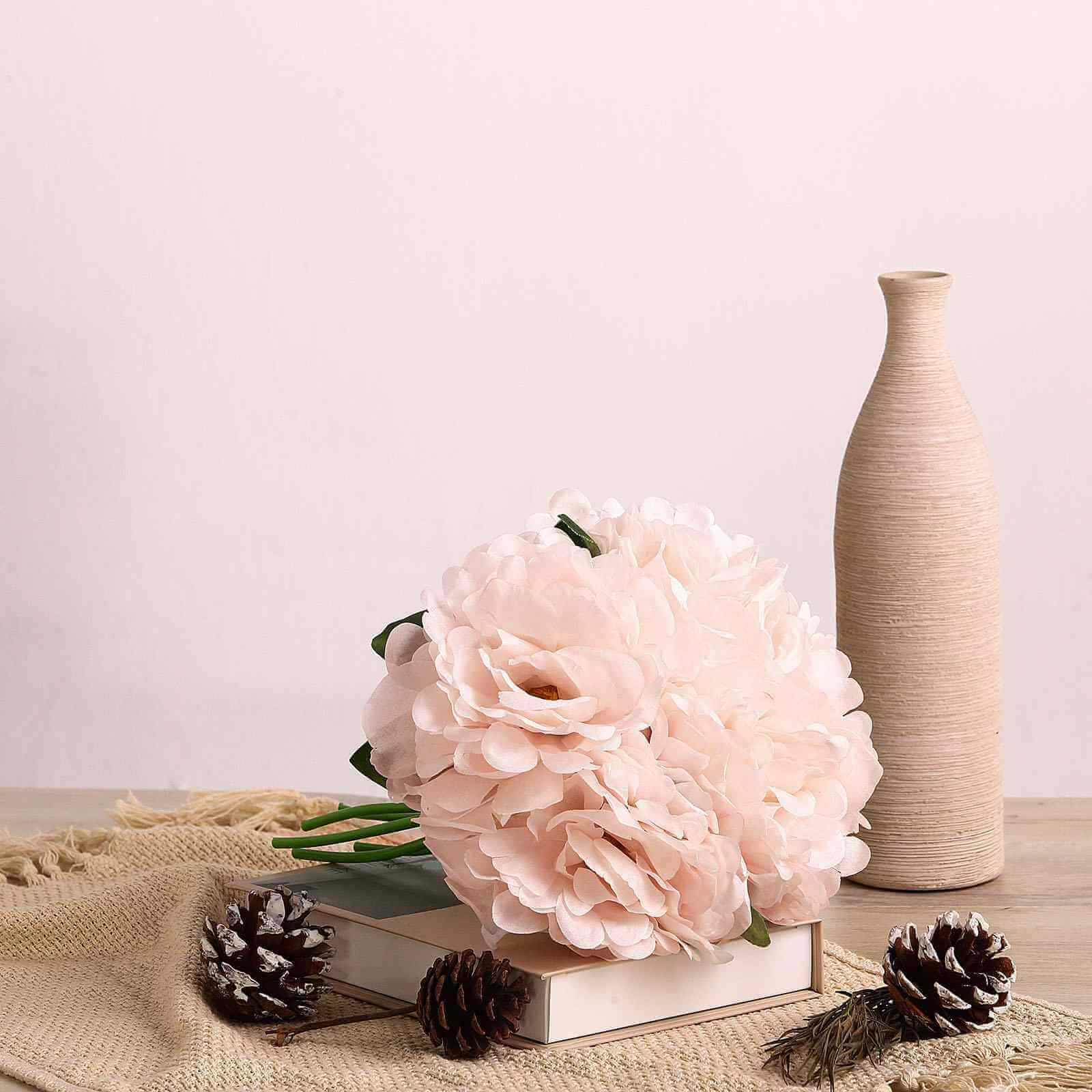 11" Blush Real Touch Artificial Silk Peonies Flower Bouquet