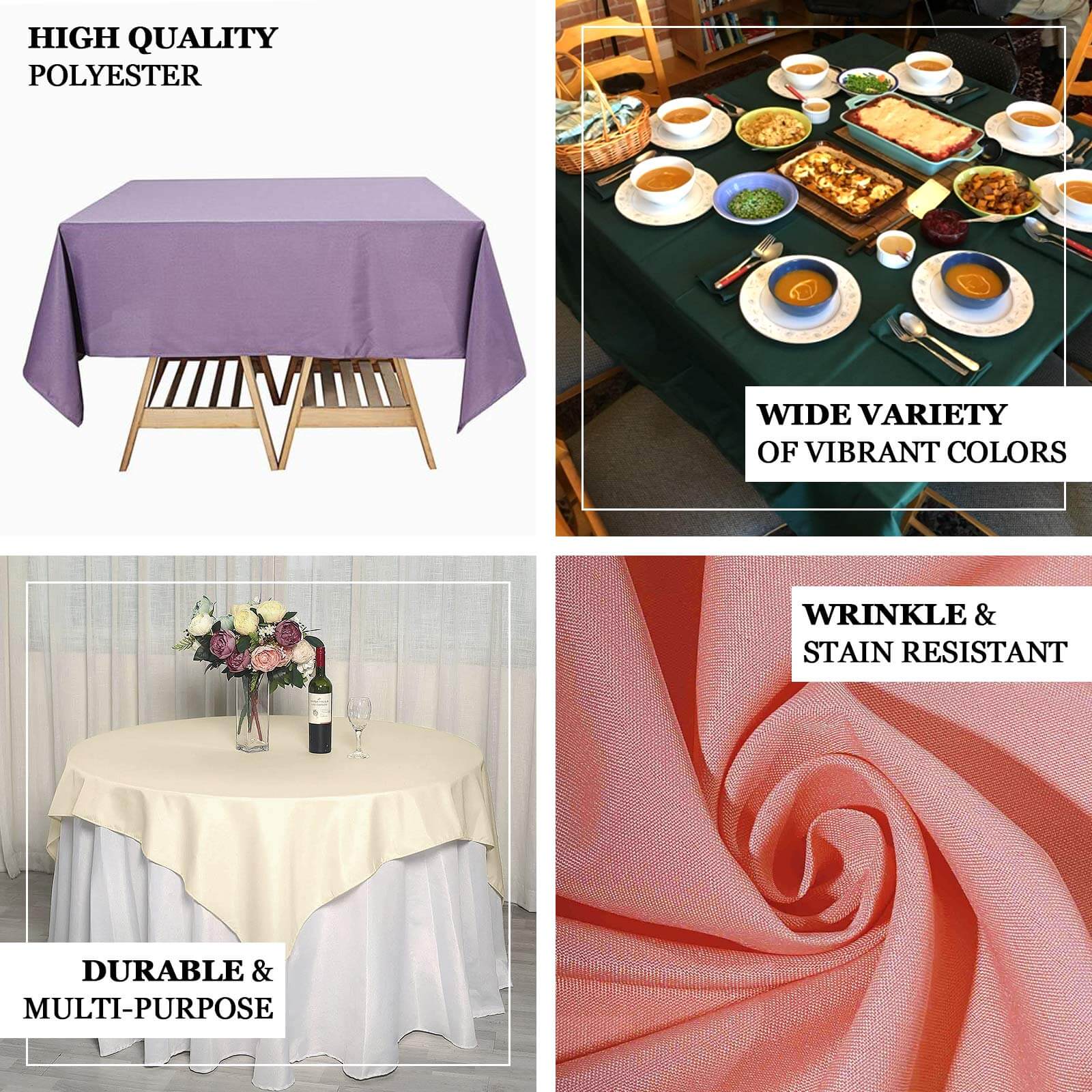Polyester Square 70"x70" Tablecloth Blush - Wrinkle-Resistant & Durable Table Cover