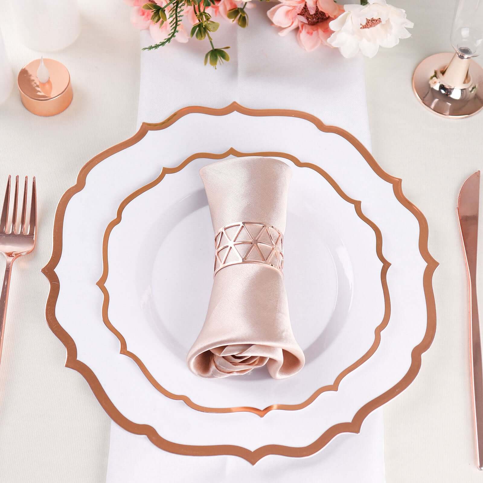 5 Pack Metallic Blush Rose Gold Geometric Napkin Rings, Paper Napkin Holders