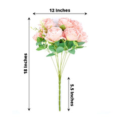 2 Bushes 18" Real Touch Blush Artificial Rose Flower Bouquet, Silk Long Stem Flower Arrangements