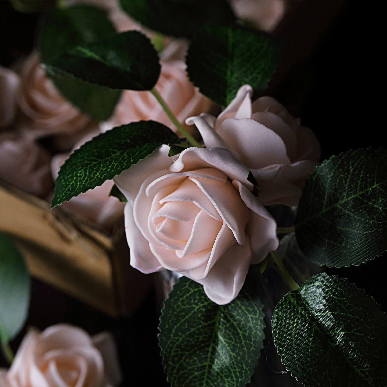 24 Roses 2" Blush Artificial Foam Flowers With Stem Wire and Leaves
