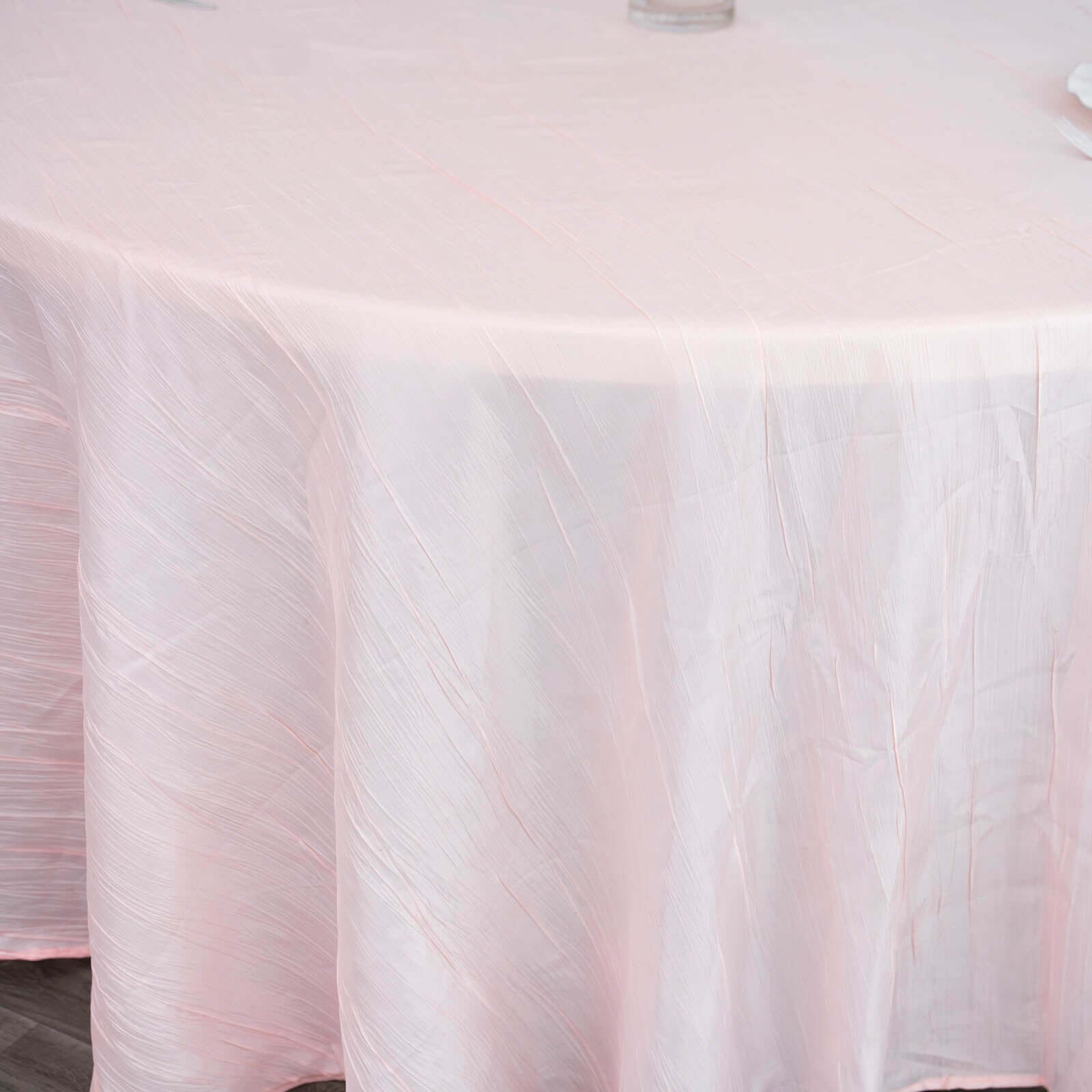 Taffeta 120" Round Tablecloth Blush - Seamless Accordion Crinkle Table Cover