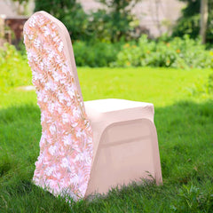 Satin Rosette Chair Cover for Banquet Chairs Blush - Stretch Fitted Slip-On Slipcover