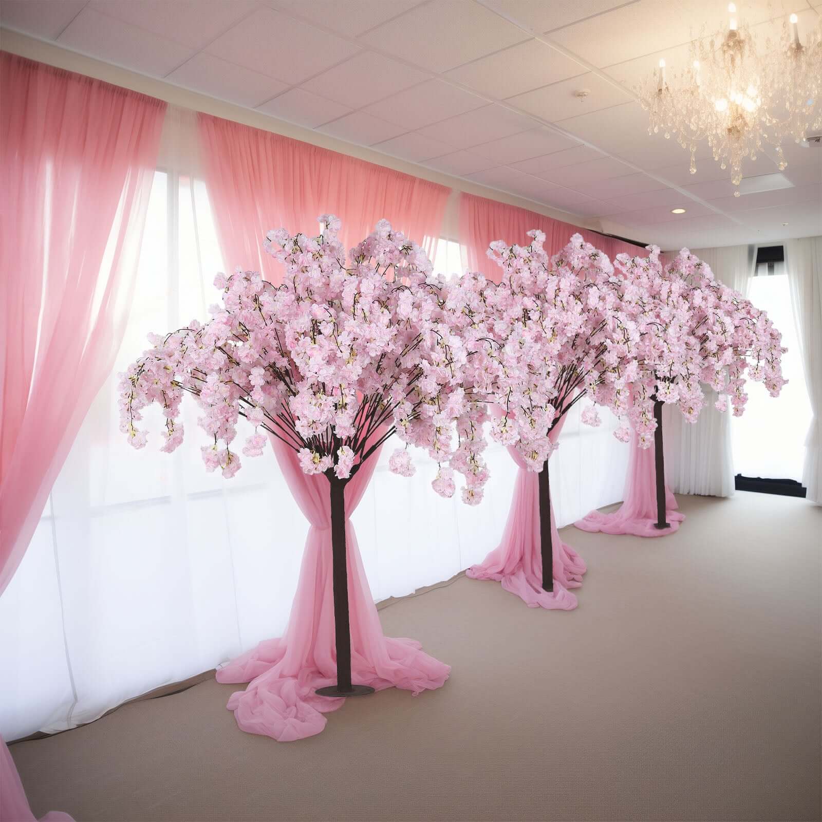 Silk Artificial Cherry Blossom Tree Blush - Realistic Faux Indoor Sakura Flowers Wishing Tree with Detachable Metal Base for Gardens Parties & Receptions 5ft