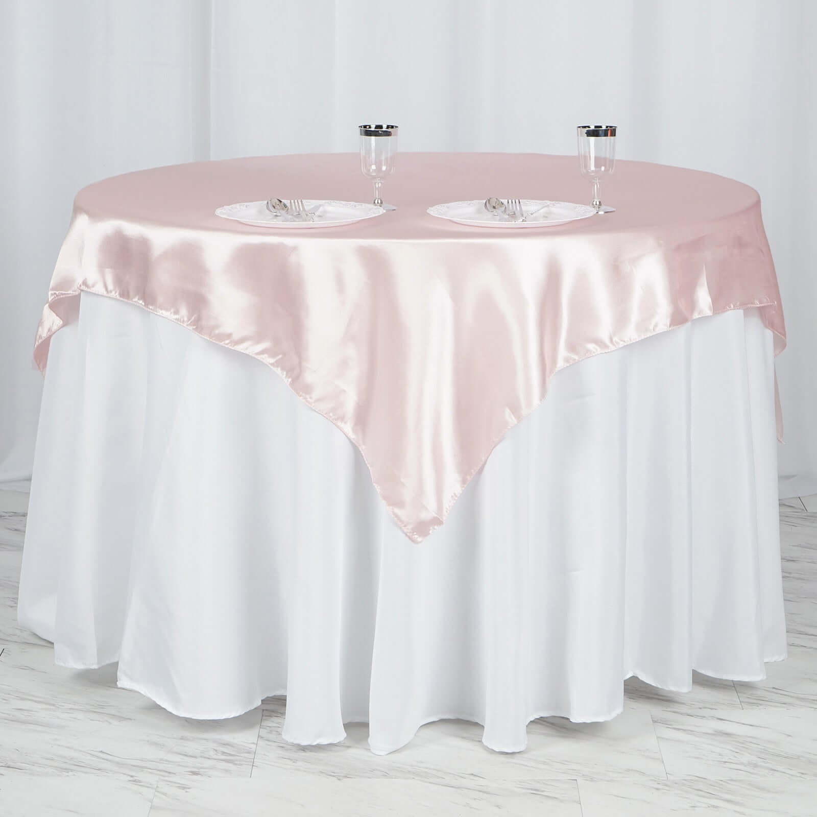 Satin 60"x60" Table Overlay Square Tablecloth Blush - Smooth Silky Touch Table Cover