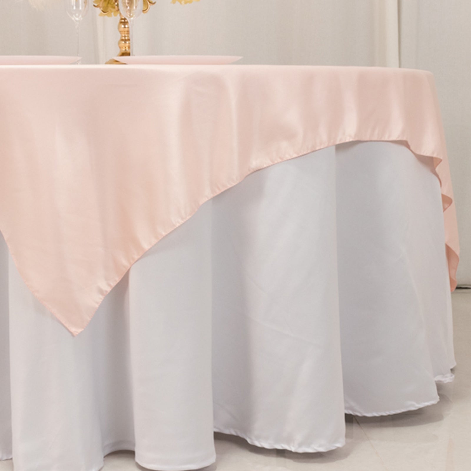 Lamour Satin 72"x72" Table Overlay Square Tablecloth Blush - Smooth Finish Table Topper