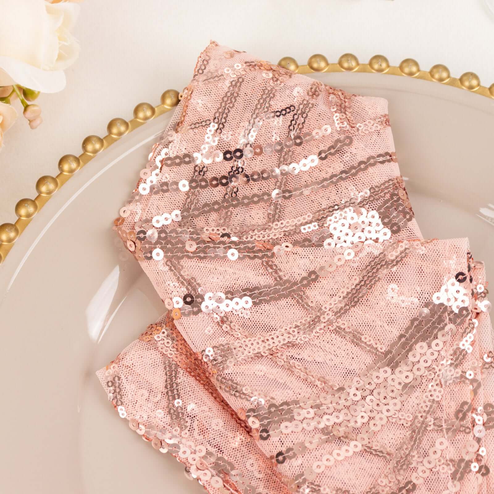Sequin Mesh 20"x20" Napkin Blush - Wave Embroidered Reusable Napkin