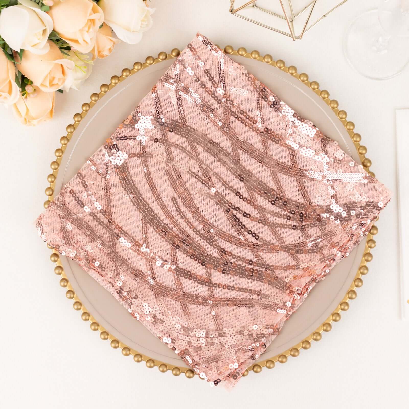 Sequin Mesh 20"x20" Napkin Blush - Wave Embroidered Reusable Napkin