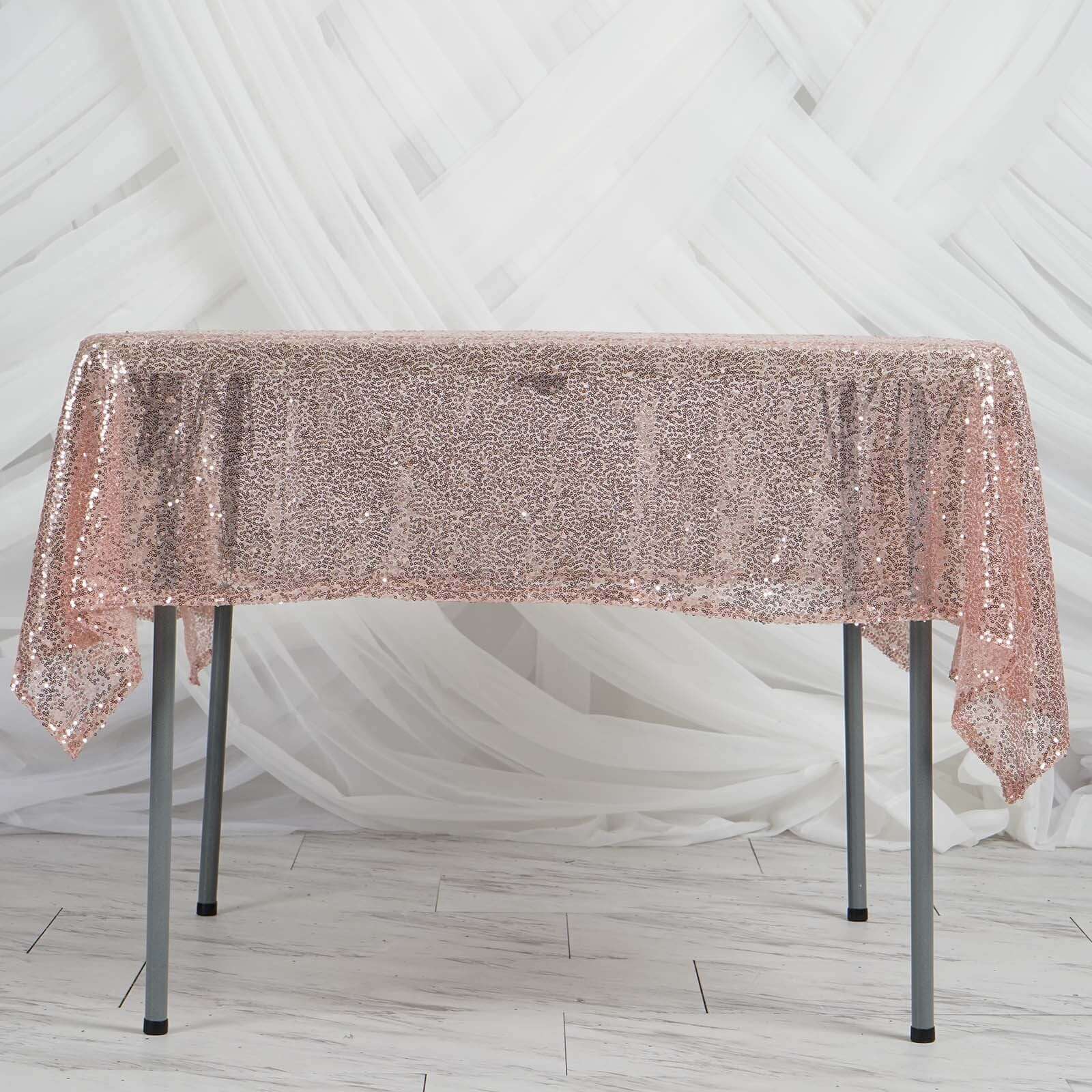 Sequin 60"x60" Table Overlay Square Tablecloth Blush - Luxe Wedding Table Topper